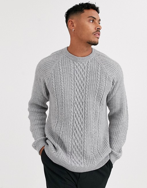 Bershka cable knit jumper in grey