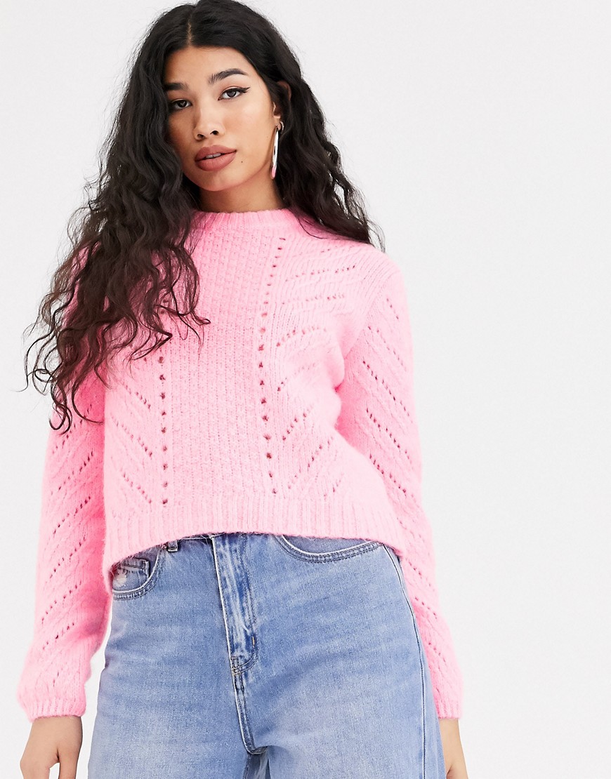 Bershka cable knit jumper in pink