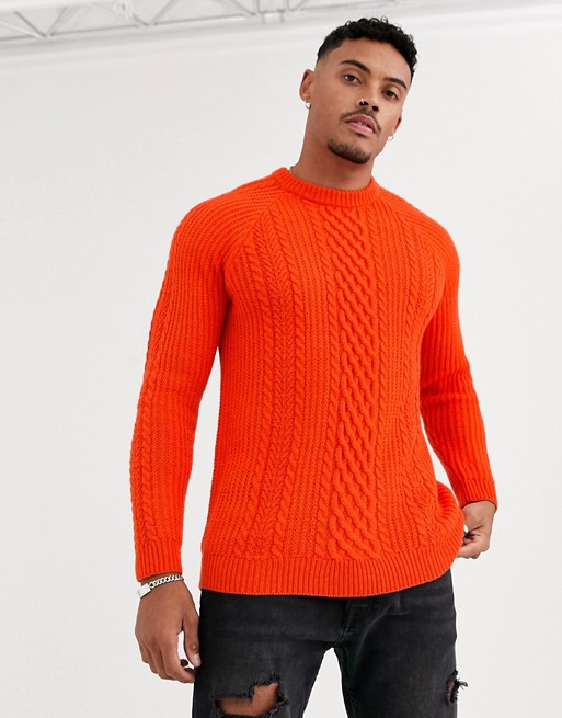 Bershka cable knit jumper in red