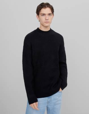 black cable knit turtleneck