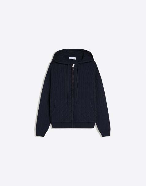Bershka Cable-knit zip-up cardigan in blue