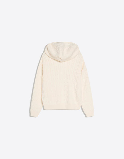 Bershka Cable-knit zip-up cardigan in ecru, 2 of 2