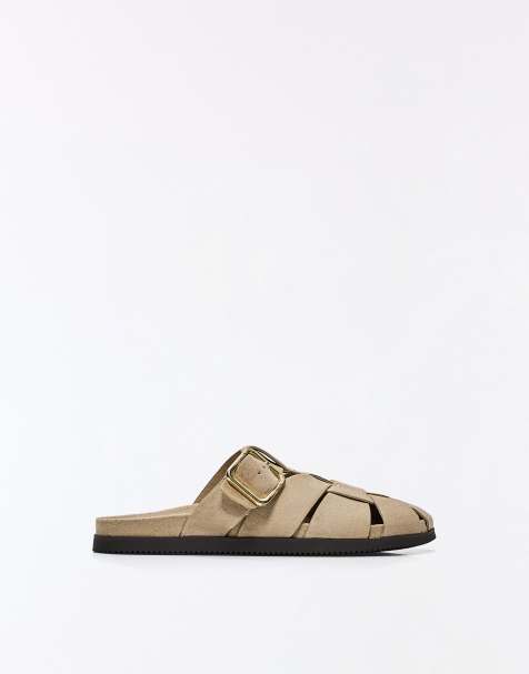 Bershka Cage mule sandals in beig - view 1