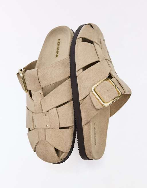 Bershka Cage mule sandals in beige, 3 of 7