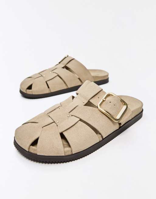 Bershka Cage mule sandals in beige, 5 of 7