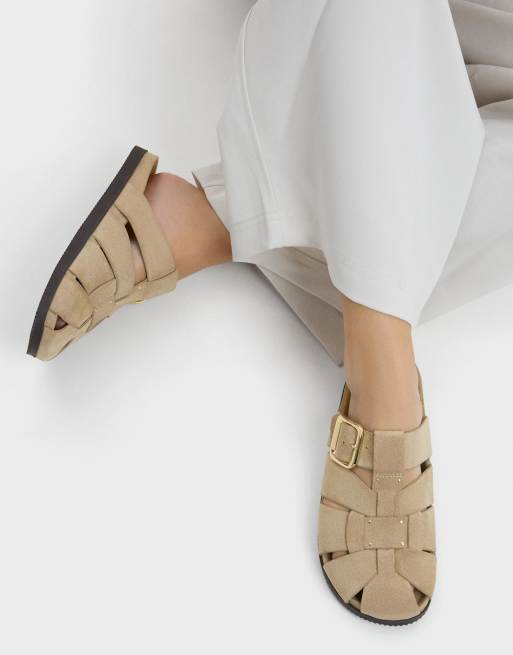Bershka Cage mule sandals in beige, 6 of 7