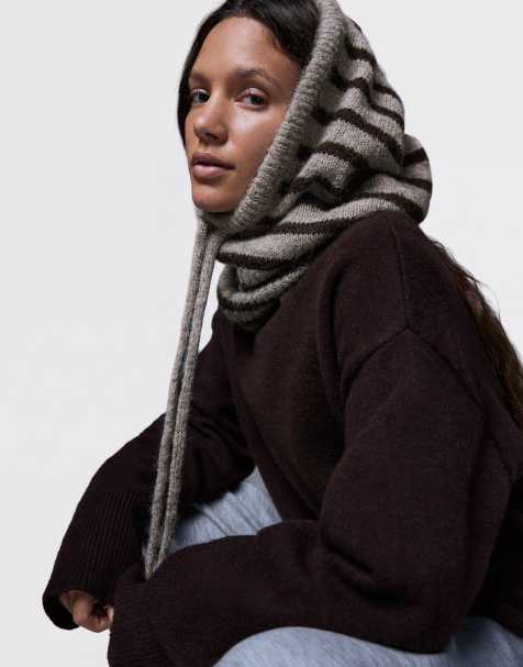Bershka cagoule en maille rayée beige - view 1