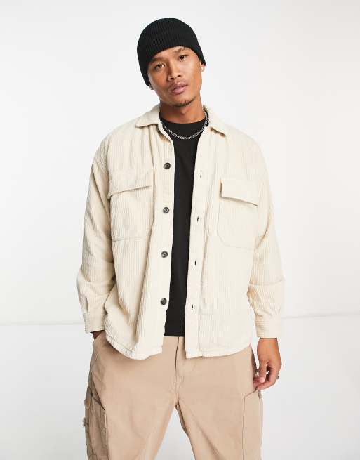 Bershka - Camicia a coste color écru