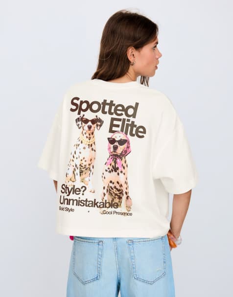 Bershka - Camicia a maniche corte écru con stampa - view 1