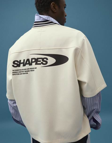 Bershka - Camicia a maniche corte squadrata écru con stampa - view 1