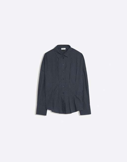 Bershka camicia a maniche lunghe a quadri con corsetto grigio chiaro, 5 di 5