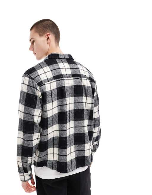 Bershka Camicia a maniche lunghe nera a quadri ASOS