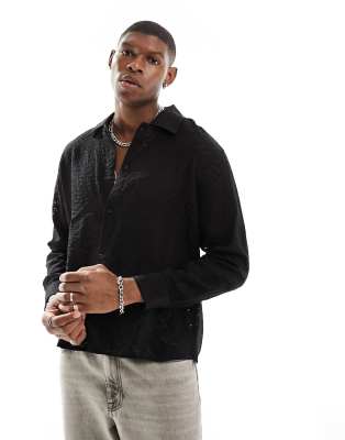 ASOS DESIGN - T-shirt Attillata A Maniche Lunghe Nera In Pizzo Con Strato Sovrapposto Esterno A Canotta