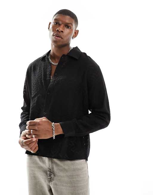 Bershka - Camicia a maniche lunghe nera in pizzo 