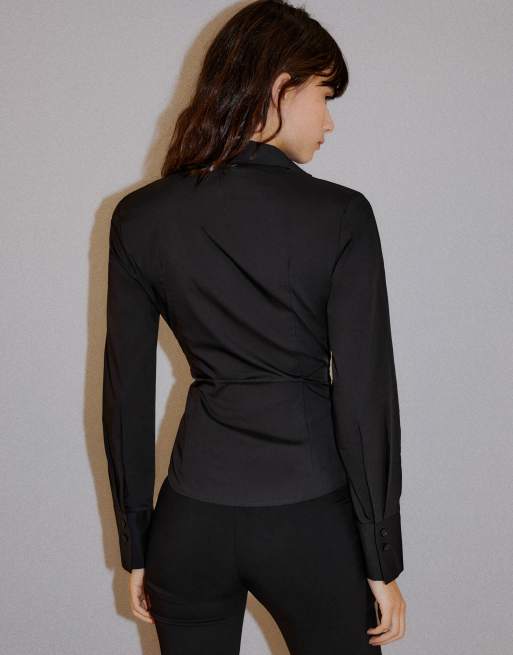 Bershka camicia aderente a maniche lunghe nera, 3 di 5