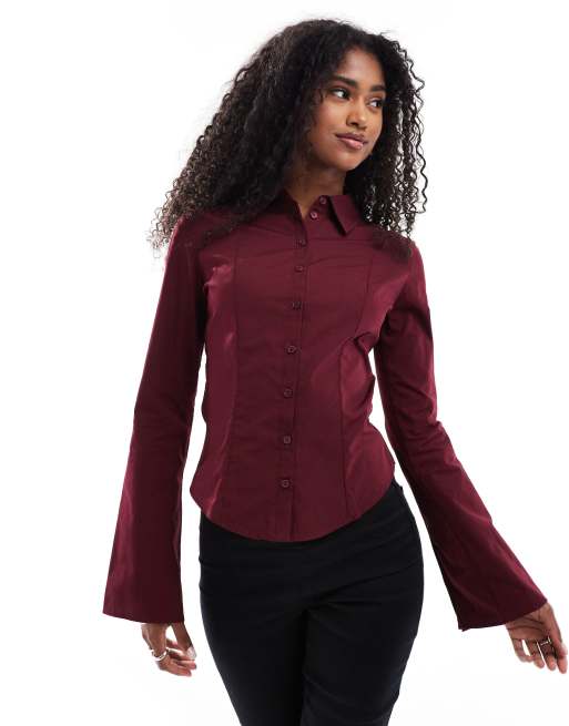 Bershka - Camicia aderente color vino
