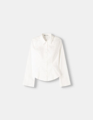 Bershka - Camicia aderente con maniche scampanate bianca - view 1