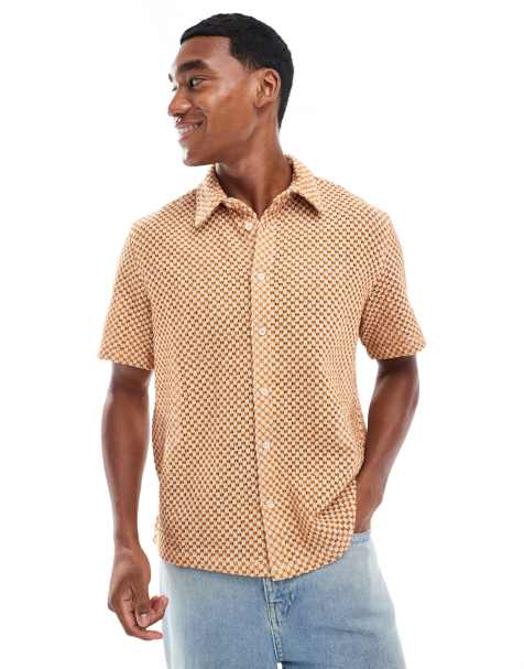Bershka - Camicia arancione testurizzata con bottoni - view 1