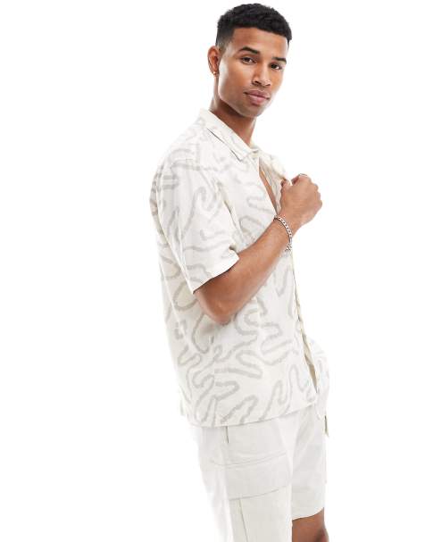 Bershka - Camicia bianca con stampa di palme astratte - view 1