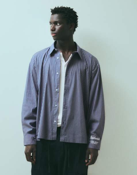 Bershka camicia boxy a righe a maniche lunghe blu - view 1