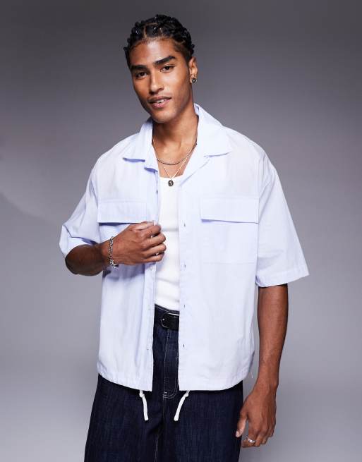 Bershka - Camicia casual blu con coulisse sull'orlo