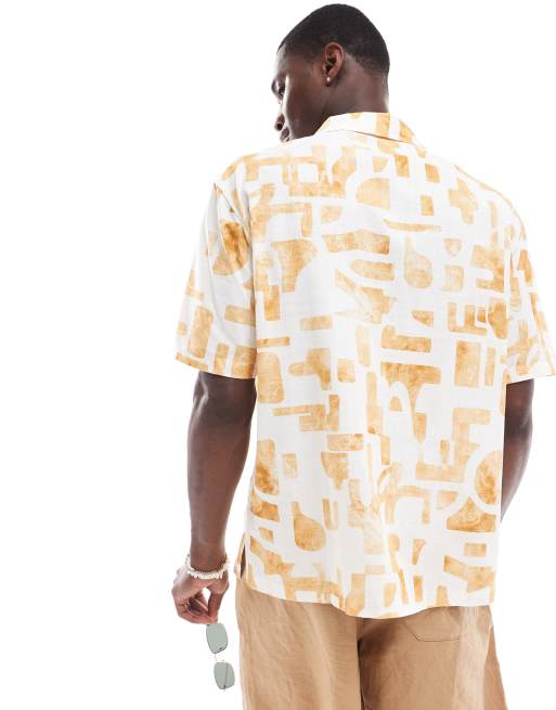 Bershka - Camicia color écru con stampa geometrica, 4 di 4