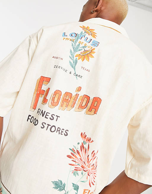 Camicia comoda in tela color écru con stampa con tigre Asos Uomo Abbigliamento Camicie Camicie a maniche corte 
