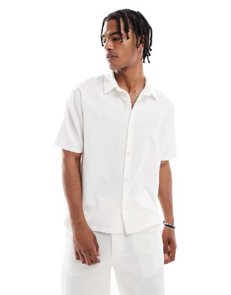 Bershka - Camicia comoda plissé bianca in coordinato - view 1