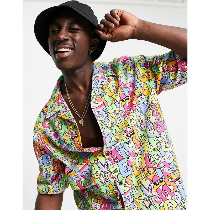 Uomo Camicie Bershka - Camicia con stampa multicolore in coordinato