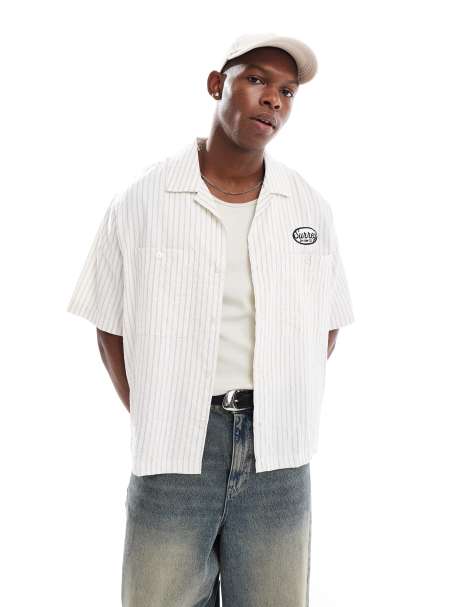 Bershka - Camicia écru a righe con ricamo - view 1