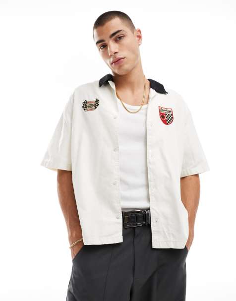 Bershka - Camicia écru con stampa "Speedway" sul retro - view 1