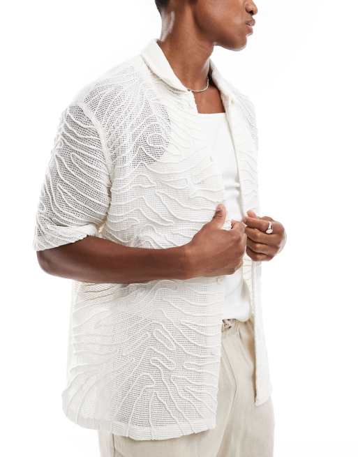 Bershka - Camicia écru premium con ricami