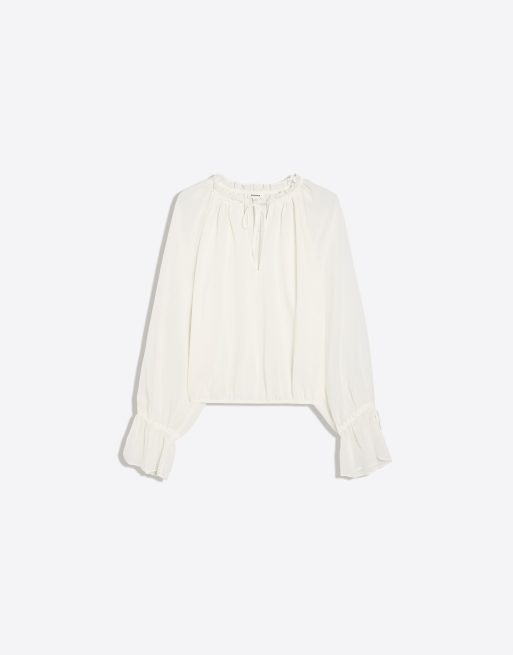 Bershka camicia fluida a maniche lunghe color ecru, 5 di 5