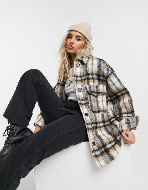 Bershka - Camicia giacca colore a quadri colore nero e cammello