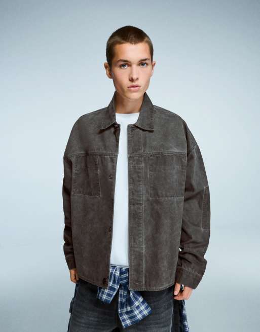 Bershka - Camicia giacca grigia squadrata taglio corto
