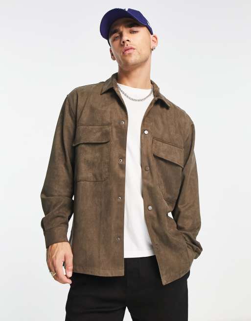 Bershka - Camicia giacca in camoscio marrone