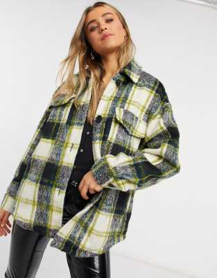 Bershka Camicia Giacca Verde A Quadri Misti Asos