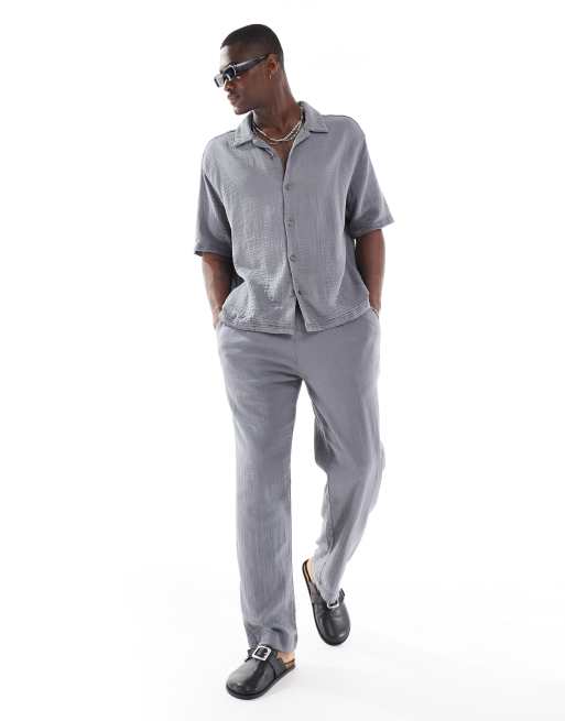 Bershka - Camicia grigia testurizzata con rever in coordinato, 4 di 4