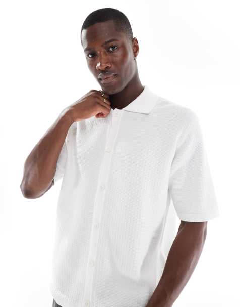 Bershka - Camicia in maglia bianca con bottoni - view 1