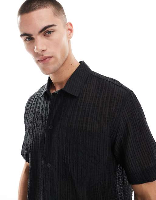 Bershka - Camicia in raso nera con ricamo 