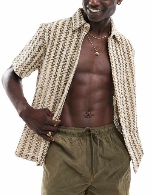 Bershka - Camicia kaki a righe testurizzate