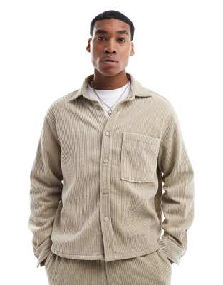 Bershka - Camicia marrone in velluto a coste in coordinato - view 1