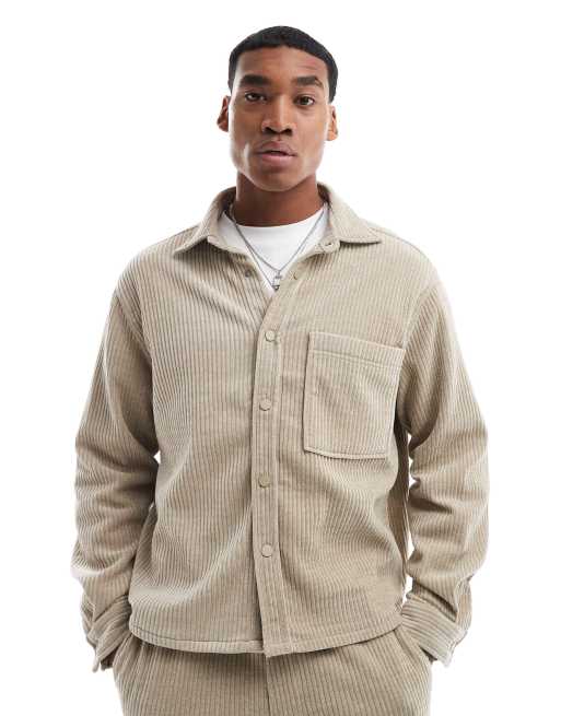 Bershka - Camicia marrone in velluto a coste in coordinato