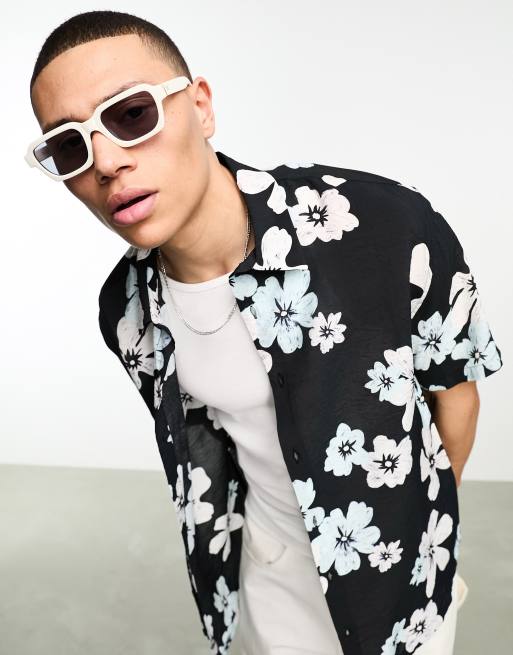 Bershka - Camicia nera a fiori 