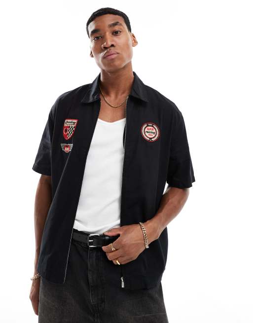 Bershka - Camicia nera con stemmi e zip