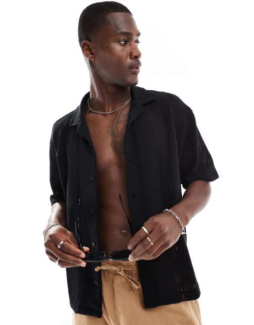 Bershka - Camicia nera in maglia all'uncinetto