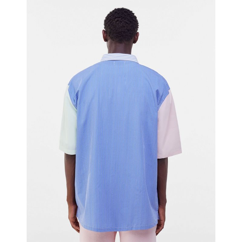 Camicie Camicie stampate Bershka - Camicia oversize blu cut and sew a righe
