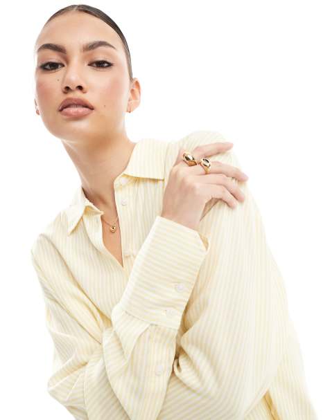 Bershka - Camicia oversize gialla a righe in lino - view 1