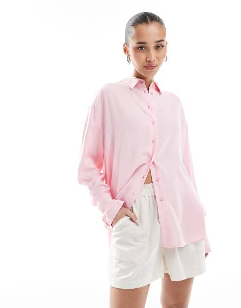 Bershka - Camicia oversize in lino rosa - view 1