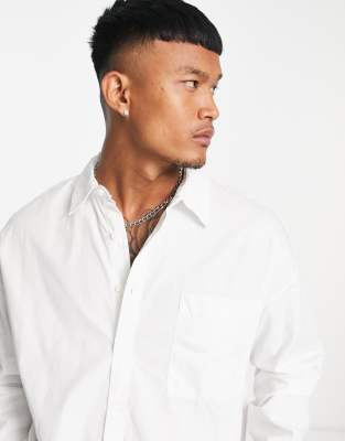Camicia oversize in popeline bianca-Bianco - Bershka Camicia donna  - immagine1